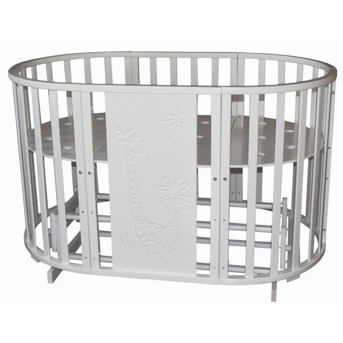 Кроватка-трансформер "Любаша 4" Жираф, 6 в 1, универс. маятник, круглая/овальная, белая