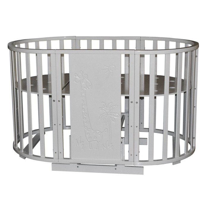 Кроватка-трансформер "Любаша 4" Жираф, 6 в 1, универс. маятник, круглая/овальная, белая