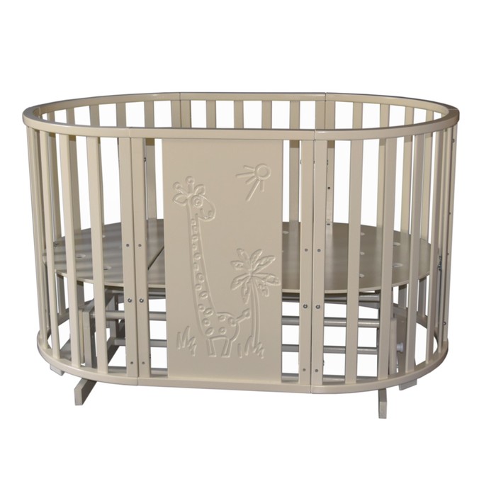 Кроватка-трансформер "Любаша 4" Жираф, 6 в 1, универс. маятник, круглая/овальная,слон.кость 39777
