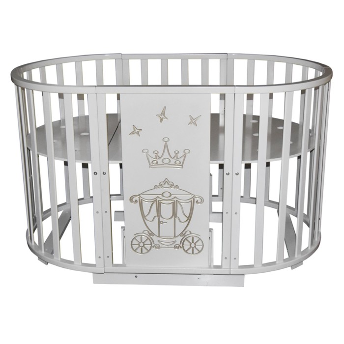 Кроватка-трансформер "Любаша 4" Корона, 6 в 1, универс. маятник, круглая/овальная, белая