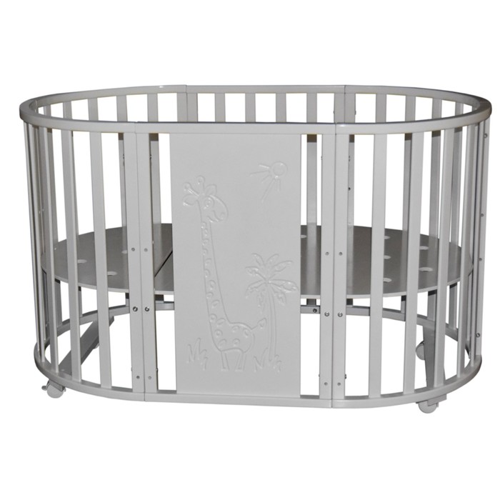 Кроватка-трансформер "Любаша 4/4" 6 в 1, Жираф, круглая/овальная, без маятника, белая