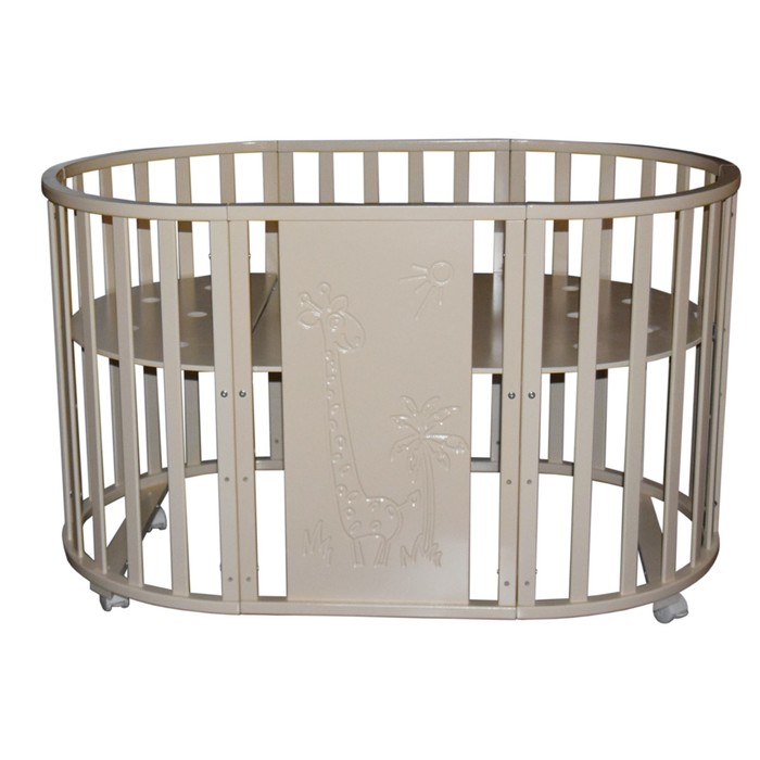 Кроватка-трансформер "Любаша 4/4" 6 в 1, Жираф, круглая/овальная, без маятника, слон. кость