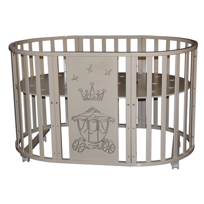 Кроватка-трансформер "Любаша 4/4" 6 в 1, Корона, круглая/овальная, без маятника, слон. кость