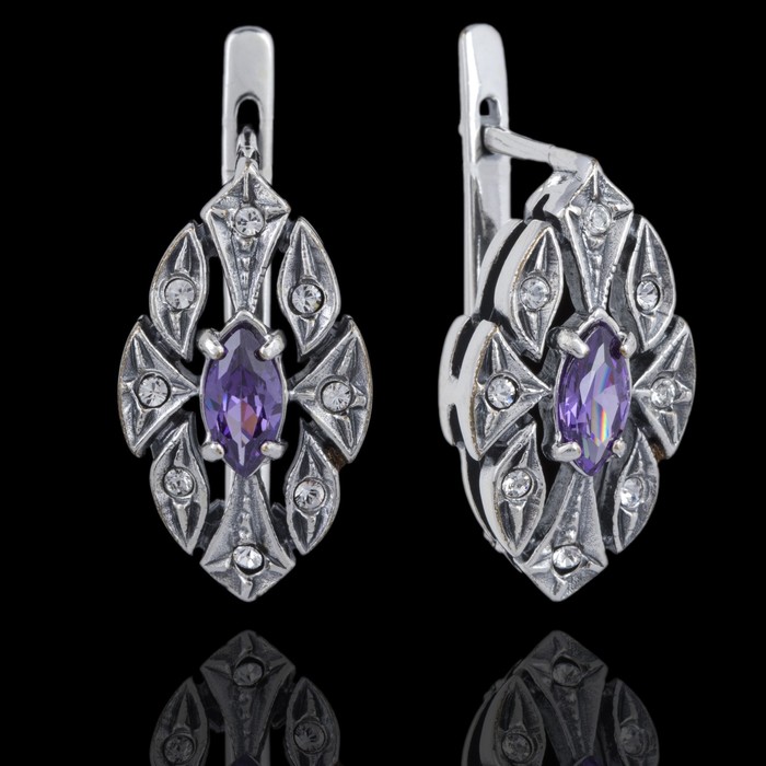 Серьги "Маркиза", цвет фиолетовый в чернёном серебре