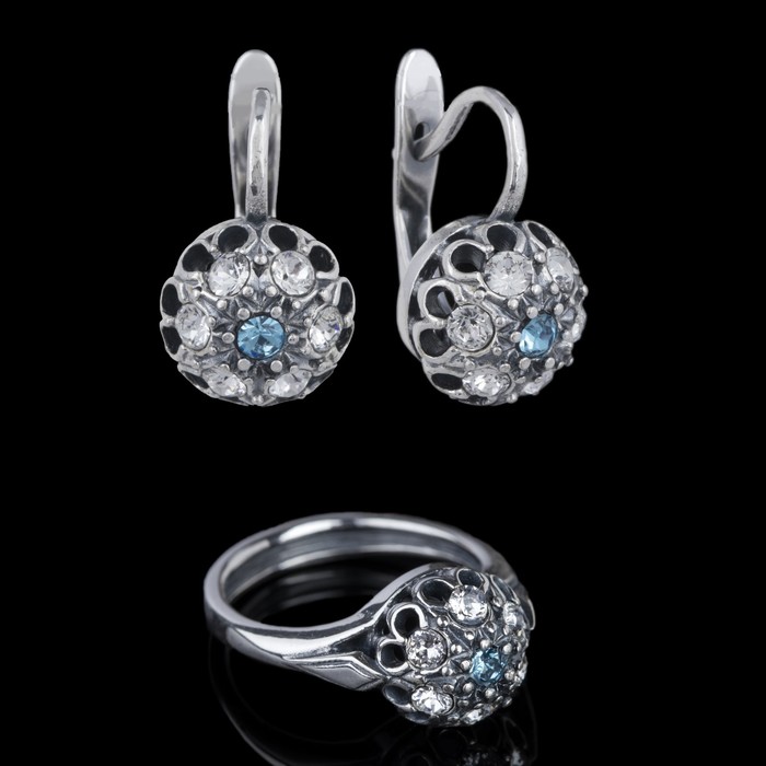 Гарнитур 2 предмета: серьги, кольцо "Малинка", размер 18