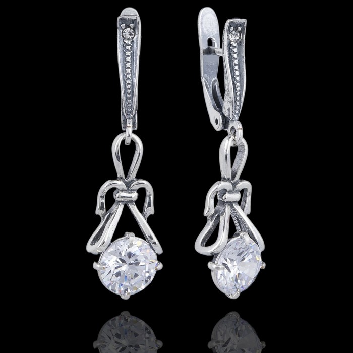 Серьги "Паккарик", цвет белый в чернёном серебре