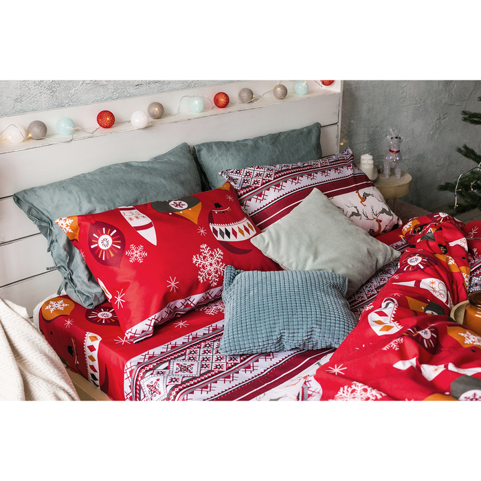 Постельное бельё «Экономь и Я» Новогодние узоры 2 сп. 175×210 см, 200×210 см, 50×70 см - 2 шт., микрофайбер, 75 г/м²