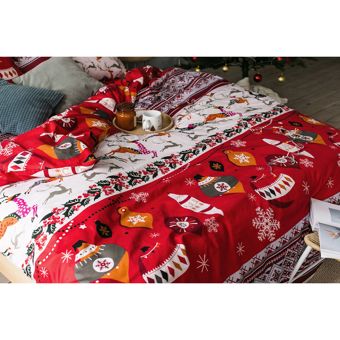 Постельное бельё «Экономь и Я» Новогодние узоры 2 сп. 175×210 см, 200×210 см, 50×70 см - 2 шт., микрофайбер, 75 г/м²