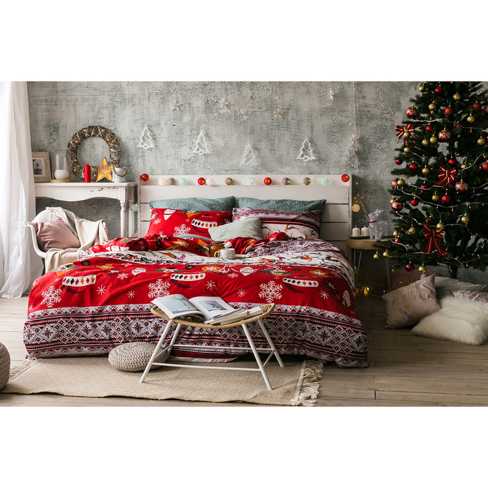 Постельное бельё «Экономь и Я» Новогодние узоры 2 сп. 175×210 см, 200×210 см, 50×70 см - 2 шт., микрофайбер, 75 г/м²