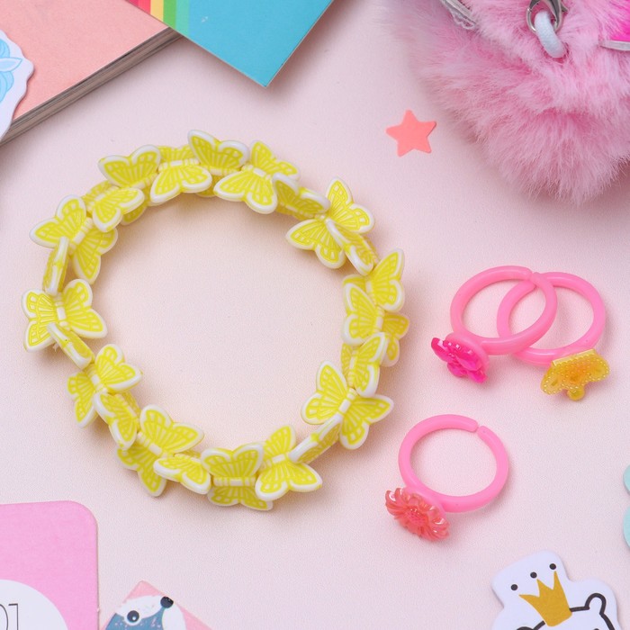 Набор детский "Выбражулька" 4 предм: 3 кольца, браслет, бабочки, форма МИКС, цвет МИКС