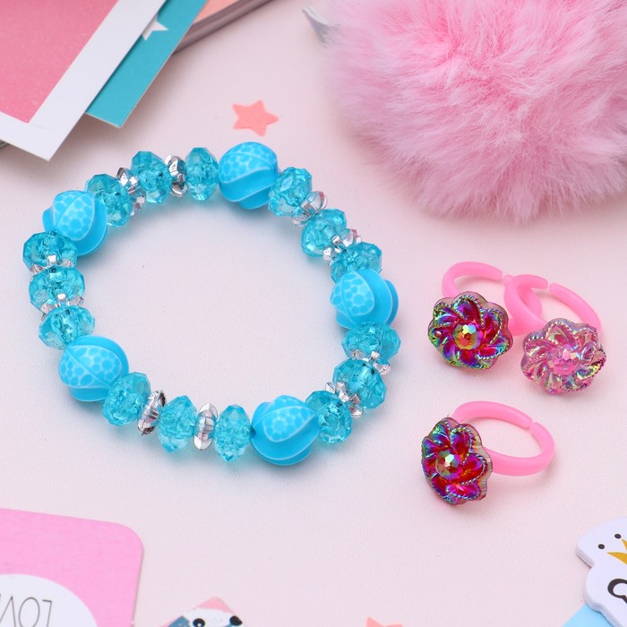 Набор детский "Выбражулька" 4 предм: 3 кольца, браслет, цветы витые, форма МИКС, цвет МИКС