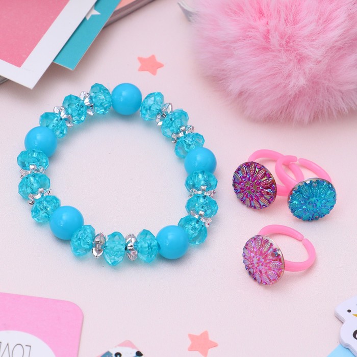 Набор детский "Выбражулька" 4 предм: 3 кольца, браслет, цветы подсолнухи, цвет МИКС