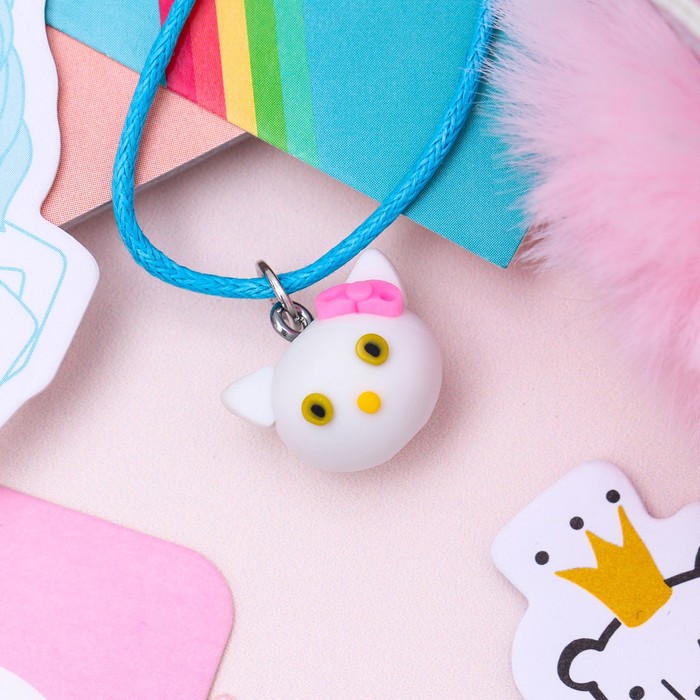 Кулон детский "Выбражулька" котенок, цвет бело-розовый