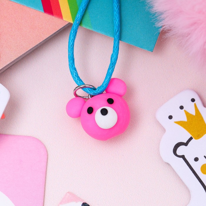 Кулон детский "Выбражулька" мишка, цвет розовый