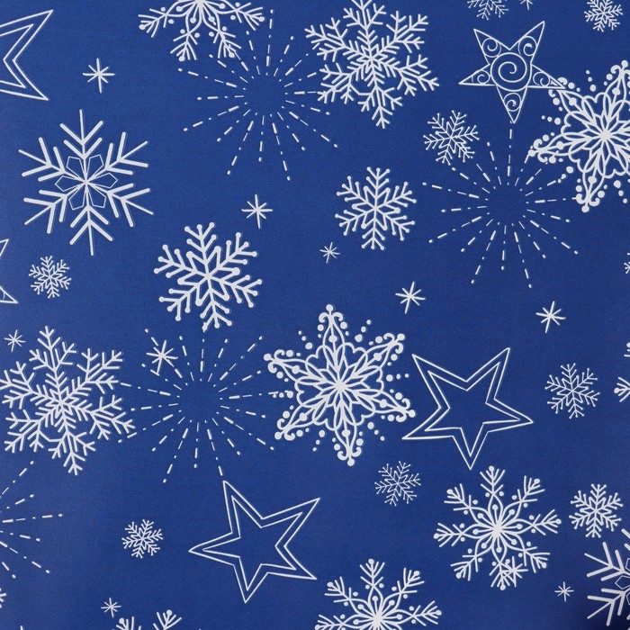Бумага упаковочная крафт "Снежинка", синий, 0,7 х 10 м