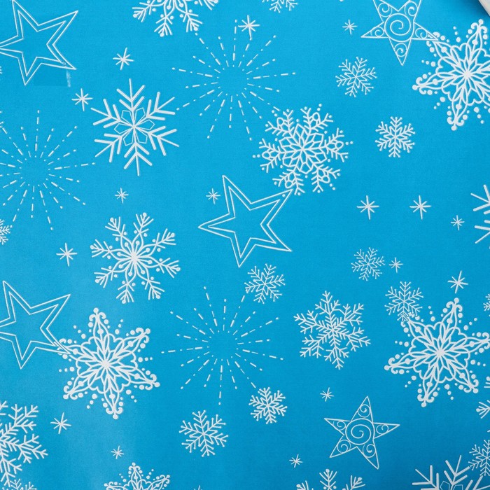 Бумага упаковочная крафт "Снежинка", голубой, 0,7 х 10 м
