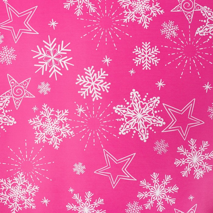 Бумага упаковочная крафт "Снежинка", розовый яркий, 0,7 х 10 м