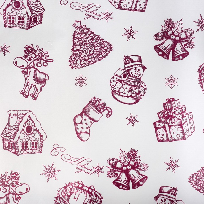 Бумага упаковочная крафт "Новогодняя", бордовый, 0,7 х 10 м