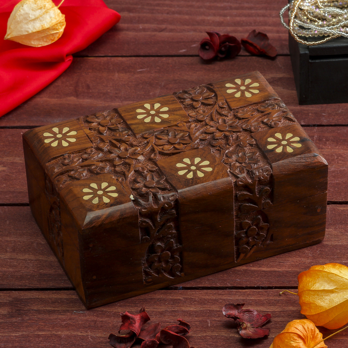 Шкатулка дерево "Цветочки" 15х10х6