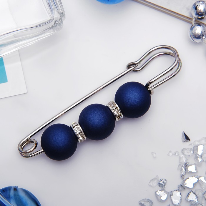 Булавка "Трио" 7см, шар №14, цвет матовый синий в серебре