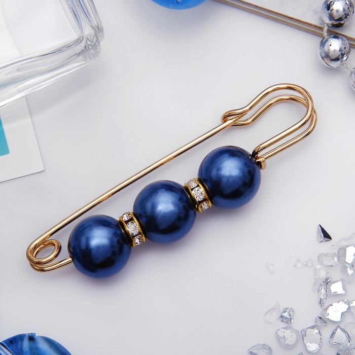 Булавка "Трио" 7,5см, шар №14, цвет глянцевый синий в золоте