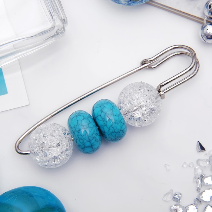 Булавка "Хрусталики", 7см, цвет бело-голубой в серебре