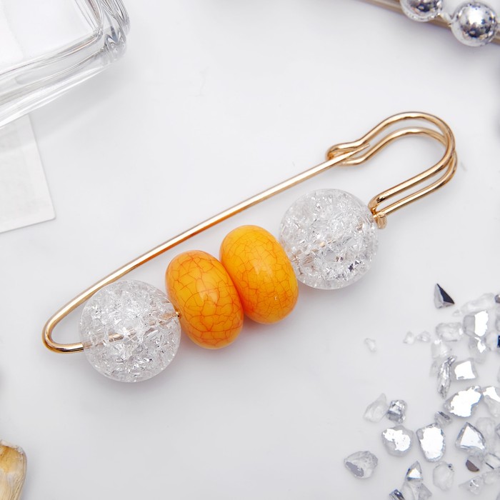 Булавка "Хрусталики", 7см, цвет бело-оранжевый в золоте