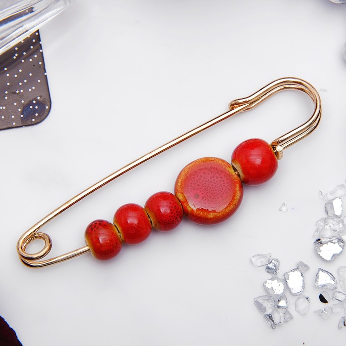 Булавка "Гренадин" 7,5см, цвет красный в золоте