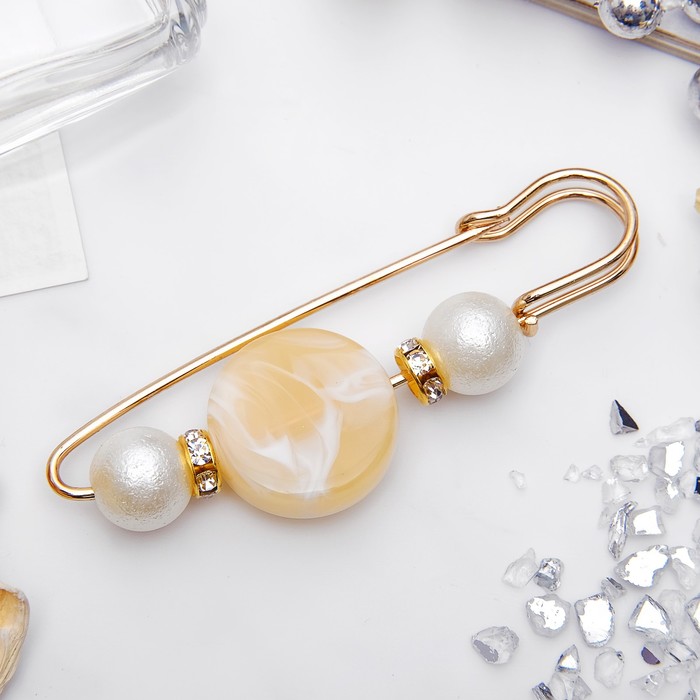 Булавка "Карамелька" 7см, цвет бело-бежевый в золоте