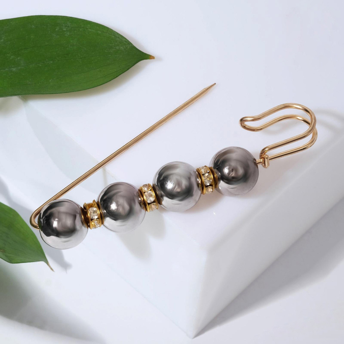 Булавка "Квартет" 8,5см, шар №14, цвет глянцевый серый в золоте