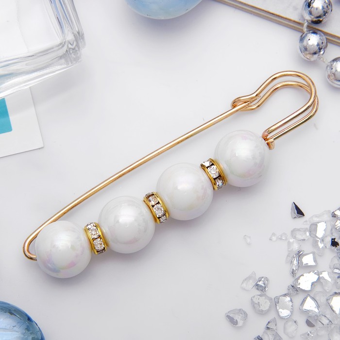 Булавка "Квартет" 8,5см, шар №14, цвет глянцевый белый в золоте