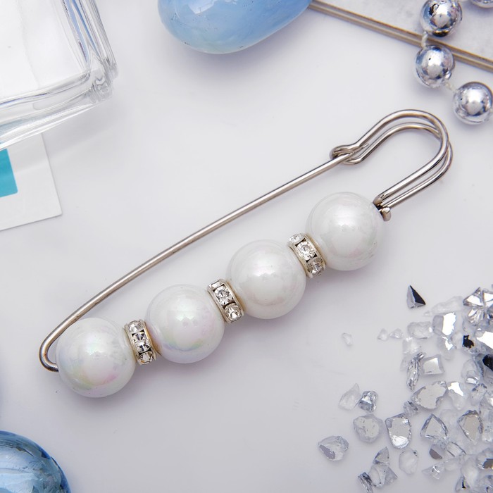 Булавка "Квартет" 8,5см, шар №14, цвет глянцевый белый в серебре