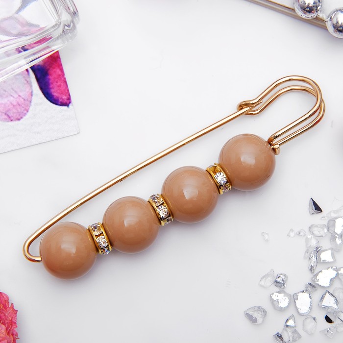 Булавка "Квартет" 8,5см, шар №14, цвет глянцевый кофейный в золоте