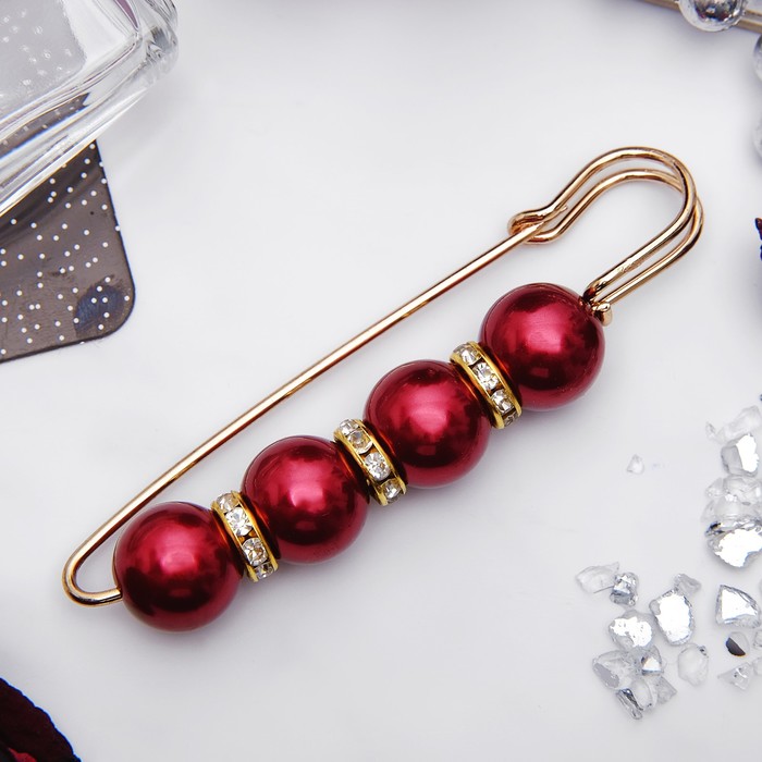 Булавка "Квартет" 8,5см, шар №14, цвет глянцевый темно-красный в золоте