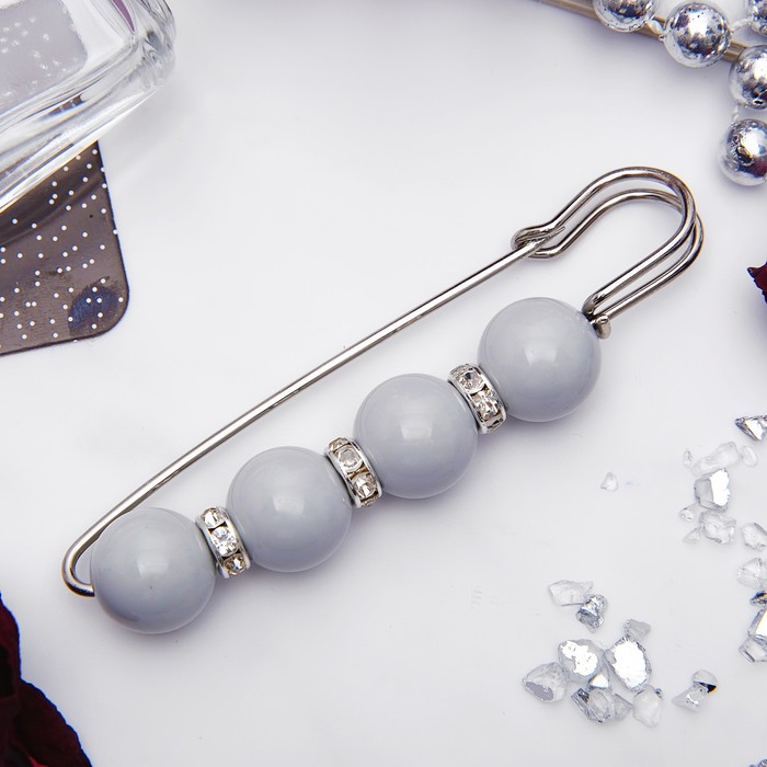 Булавка "Квартет" 8,5см, шар №14, цвет глянцевый светло-серый в серебре