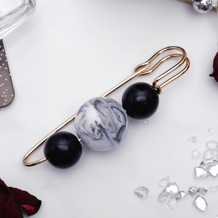 Булавка "Планеты" 7см, цвет черно-белый в золоте