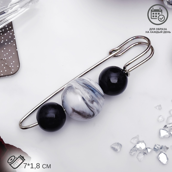 Булавка "Планеты" 7см, цвет чёрно-белый в серебре