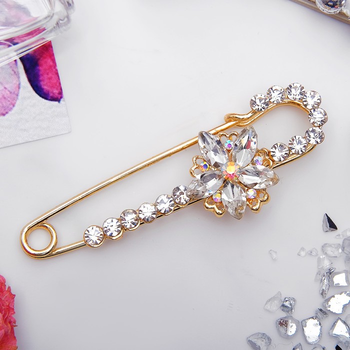 Булавка "Цветок" магнолия, 7см, цвет белый в золоте