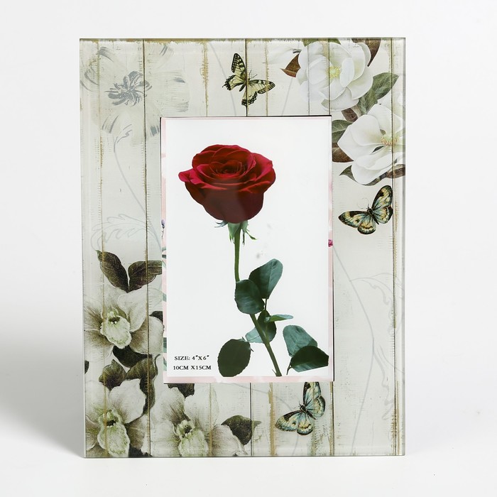 Фоторамка стекло 10х15 см "Бабочки и белые цветы" 21,7х17 см
