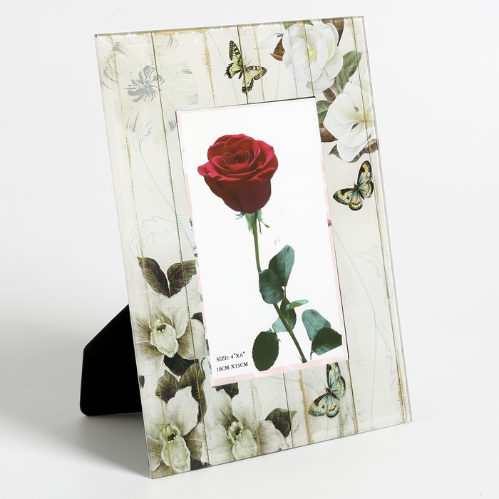 Фоторамка стекло 10х15 см "Бабочки и белые цветы" 21,7х17 см