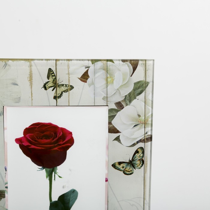 Фоторамка стекло 10х15 см "Бабочки и белые цветы" 21,7х17 см