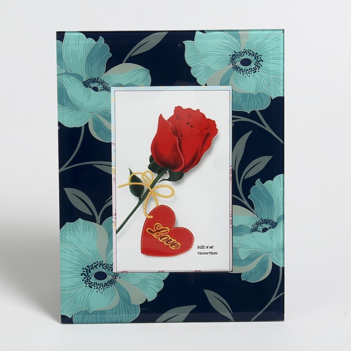 Фоторамка стекло 10х15 см "Голубые цветы на синем" 21,7х17 см