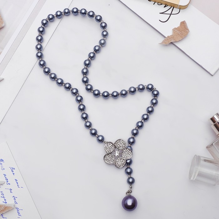 Колье "Жемчужное" с расстёгивающимся элементом, цветок, цвет серый в серебре, 50 см