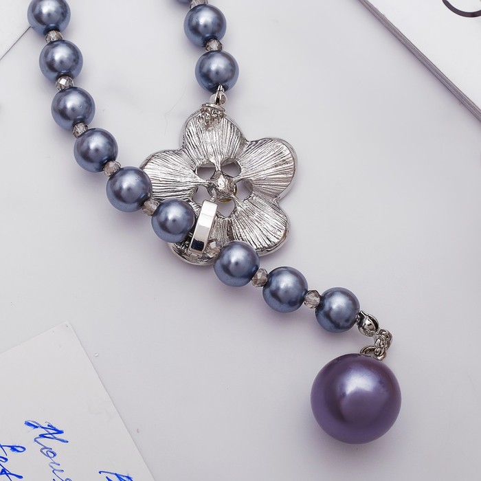 Колье "Жемчужное" с расстёгивающимся элементом, цветок, цвет серый в серебре, 50 см