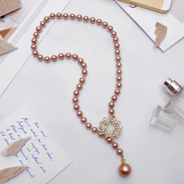 Колье "Жемчужное" с расстёгивающимся элементом, круг, цвет коричневый в золоте, 50 см