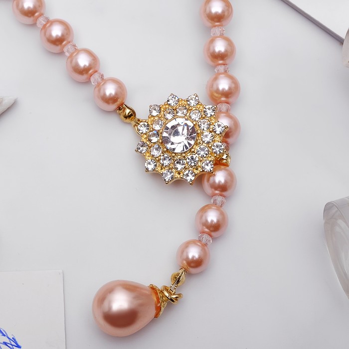 Колье "Жемчужное" с расстёгивающимся элементом, цветочек, цвет розовый в золоте, 50 см