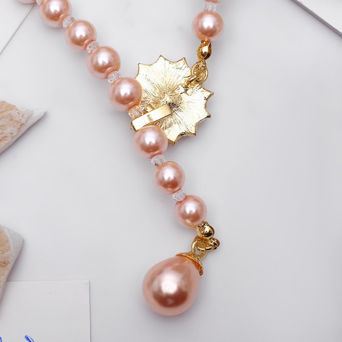 Колье "Жемчужное" с расстёгивающимся элементом, цветочек, цвет розовый в золоте, 50 см