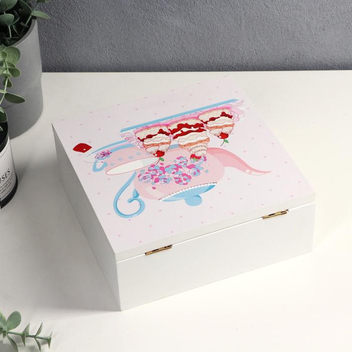 Шкатулка дерево "Чай с десертом" набор 2 шт 6,5х16х16 8,2х20,5х20,5 см