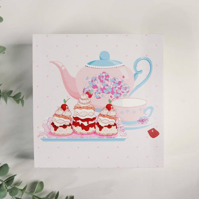 Шкатулка дерево "Чай с десертом" набор 2 шт 6,5х16х16 8,2х20,5х20,5 см