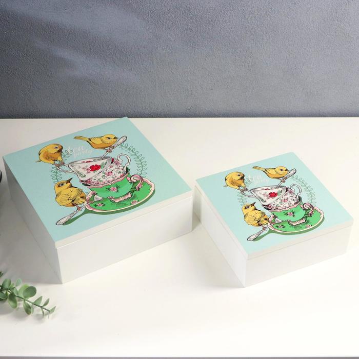 Шкатулка дерево "Чайная вечеринка" набор 2 шт 6,5х16х16 8,2х20,5х20,5 см
